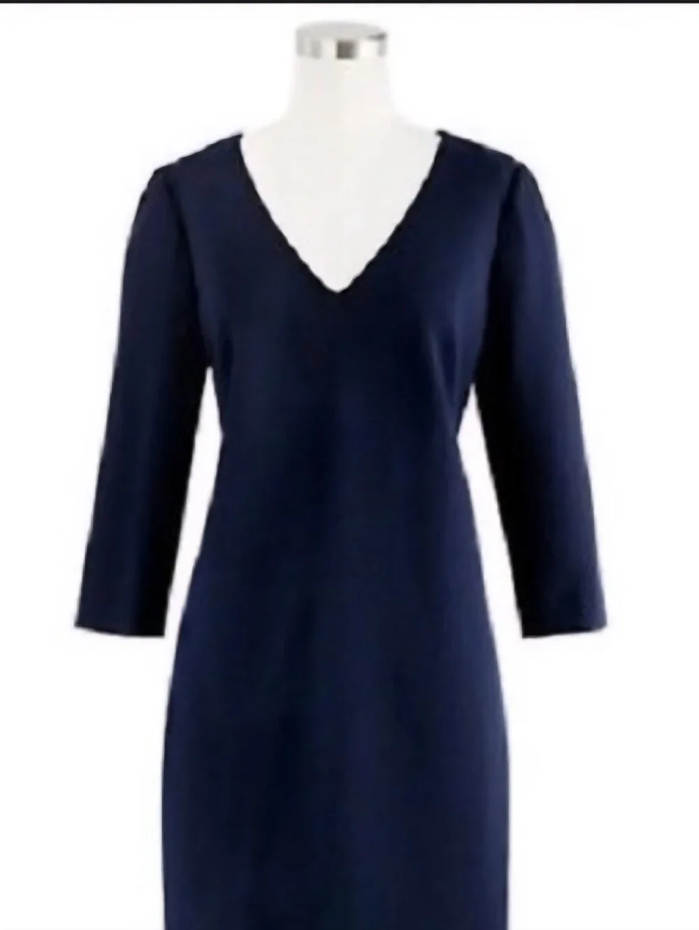 J. Crew Navy V-Neck Sheath Dress with Three-Quarter Sleeves